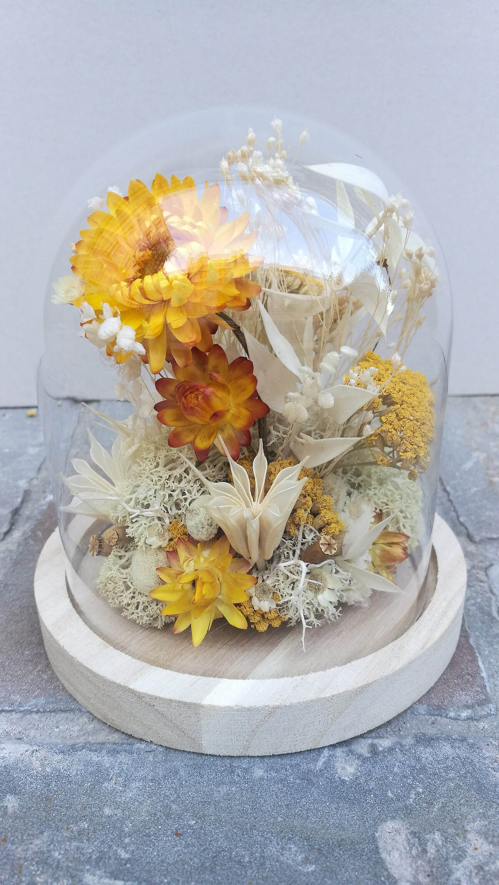 Mini Cloche de Fleurs Séchées - Jaune