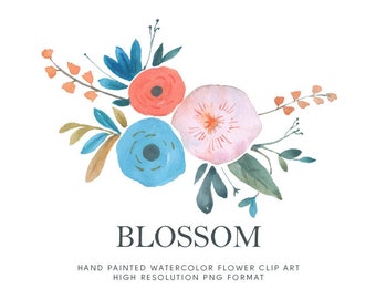 Watercolor Flower Clipart-Blossom/Small Set/Individual PNG files/Hand Painted/wedding