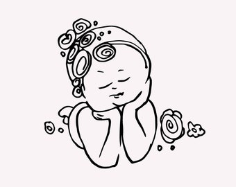 Newborn Baby Girl Vector Clipart New Baby Cute illustration Hand Drawn Line Drawing Sublimation Design eps svg png  | Instant Download