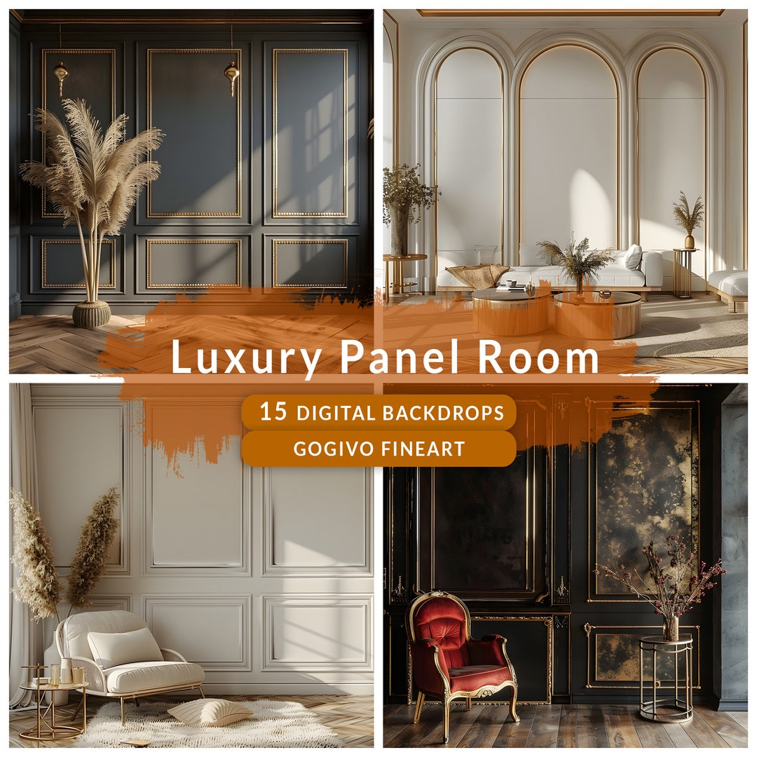 Boho Luxury Panel Wall Room Digital Photo Backdrop, White Panel Room ...