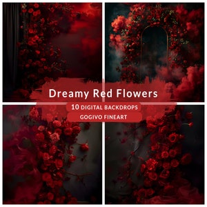 Dreamy red flowers digital photo background Floral Maternity digital backdrop wedding backdrop overlays studio photoshop fine art textures