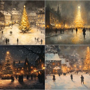 Frame TV Art, Vintage Christmas Samsung Frame TV Art Seasonal Decor, Vintage Holiday Town Square Abstract Oil Painting frame tv Digital Art