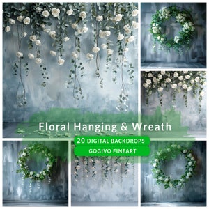White Floral digital backdrops for Maternity and wedding photography | Fineart textures studio backgrounds for portrait and pregnancy photos