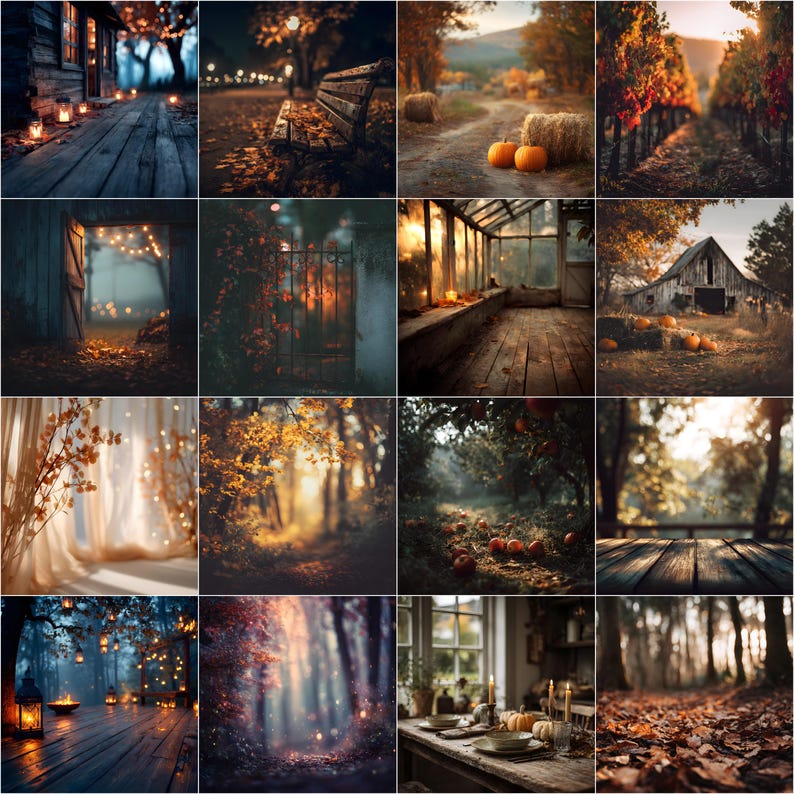 100 Autumn Digital Backdrops, Fall Photography Backgrounds, Photoshop ...