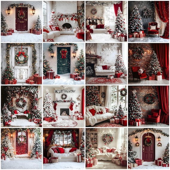 Christmas digital backdrops Christmastime Digital Photography Backdrop Christmas tree photo backgrounds family portrait Photoshop Overlays