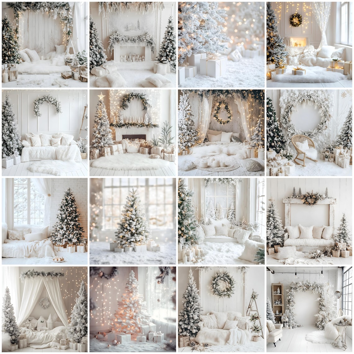 Christmas White Studio Digital Backgrounds, Christmas Digital Backdrops ...