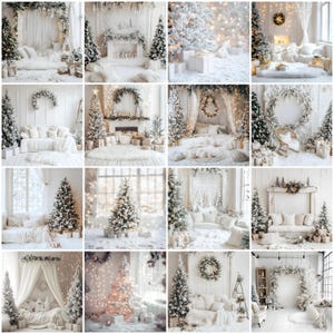 Christmas White Studio digital backgrounds, Christmas Digital Backdrops, Christmastime Photography Backdrop Bundle, Christmas Photo overlays