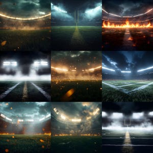 Football Background, Football Stadium Lights with fog smoke, Football Field Backgrounds, Football Backdrop for custom sports photos, Posters