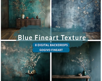 Old Master Studio Backgrounds | Blue Vintage Digital Backdrop Overlays for Maternity, Wedding Photography | Fine Arts Textures Background