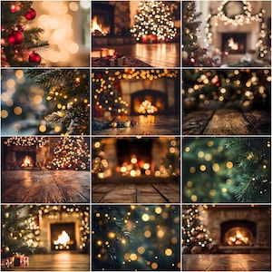 Fondos de fotografía digital con efecto bokeh navideño, fondos digitales navideños / plantillas de fondos para fotos festivas, superposiciones de Photoshop