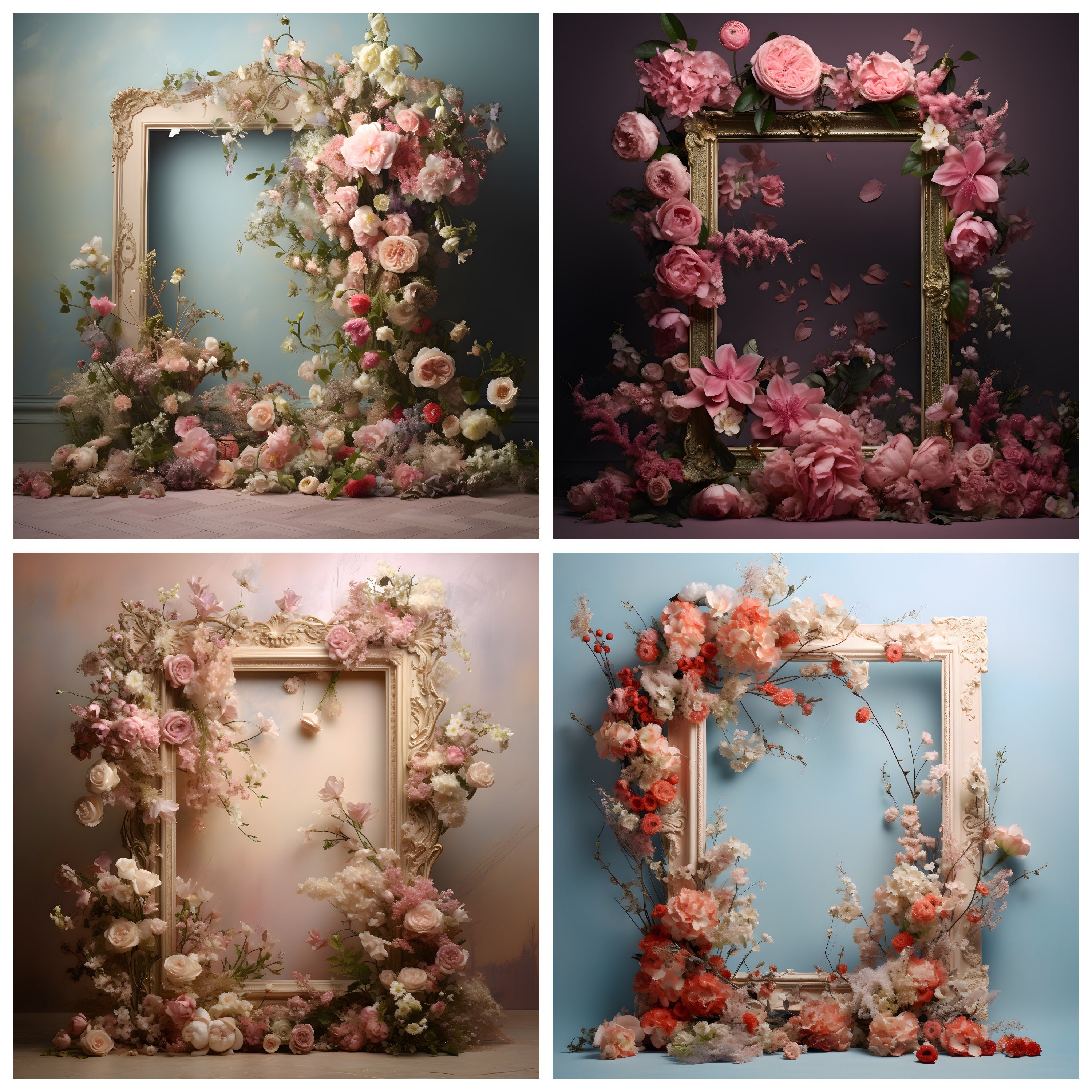 Valamarm Am Backdrop Frame Maternity Digital Backdrop Floral Frames Overlay Wedding Photo Flower ...