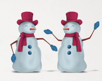 Winter Sneeuwpoppen Clip Art PNG Cute Christmas Snowman Digitale Illustratie Afdrukbare Transparante Achtergrond | Direct downloaden