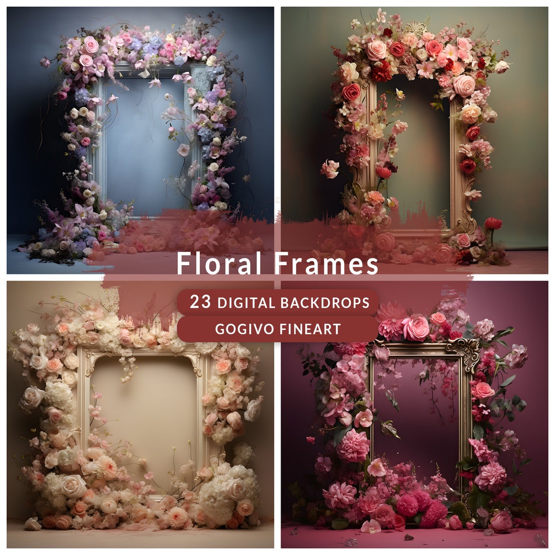 Maternity Digital Backdrop Floral Frames Overlay Wedding Photo Flower ...