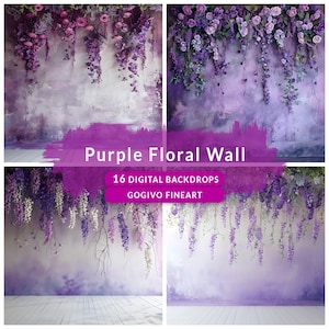 Purple Floral Wall Background Maternity digital backdrop overlays Wedding photo backdrops Floral Fine art textures studio backdrop texture