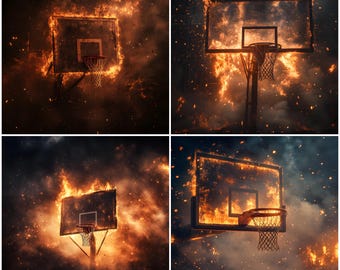 Basketball Digital Backdrops | Sports Backgrounds with Fire, Smoke, Fog (Digital Download)