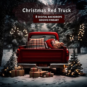 Weihnachten digitale Kulissen, Vintage rot Weihnachten LKW Digital Fotografie Hintergrund, Weihnachtsmann Hintergrund, Weihnachten Foto Hintergründe