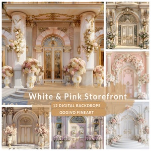 Pink and White Floral Storefront Background Floral Wall maternity digital backdrop wedding backdrop overlay Photoshop fine art composite