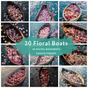 Fondos digitales de barcos florales Conjunto de mares florales Fondo digital de maternidad superposición de fondo de textura de bellas artes de Photoshop, Fondo de estudio JPG