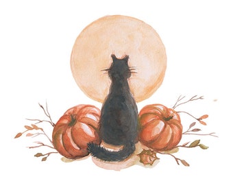 Aquarel Halloween Pumpkin And Cat Clipart, Halloween Uitnodiging, Halloween Printables, Halloween PNG, Fall Clipart | Direct downloaden