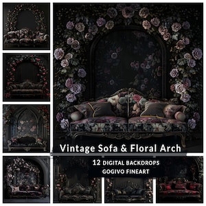 Vintage cozy room with floral arches maternity digital backdrop overlays wedding studio backdrops floral fine art textures photo backgrounds
