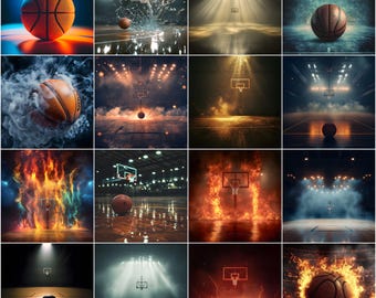 Fundos digitais de basquete | Fundos para fotografia esportiva | Fundo de basquete em alta resolução para pôsteres, banners e retratos de formandos