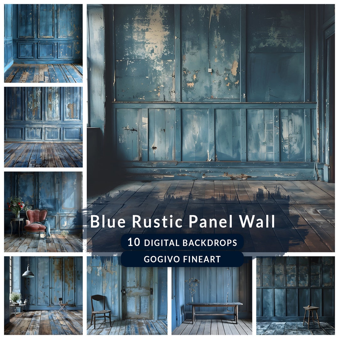Rustic Blue Panel Wall Digital Backdrop Set, Maternity Digital Backdrop ...