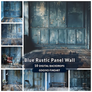 Rustic Blue Panel Wall Digital Backdrop Set, Maternity Digital Backdrop Overlays Studio portrait Backdrop Fine Art Texture Photoshop Overlay