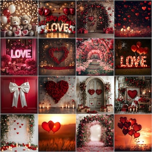 Cenários Digitais Românticos para o Dia dos Namorados | Fundos de Fotografia com Tema de Amor | Cenário de Estúdio de Belas Artes | Corações, Rosas, Cartas de Amor