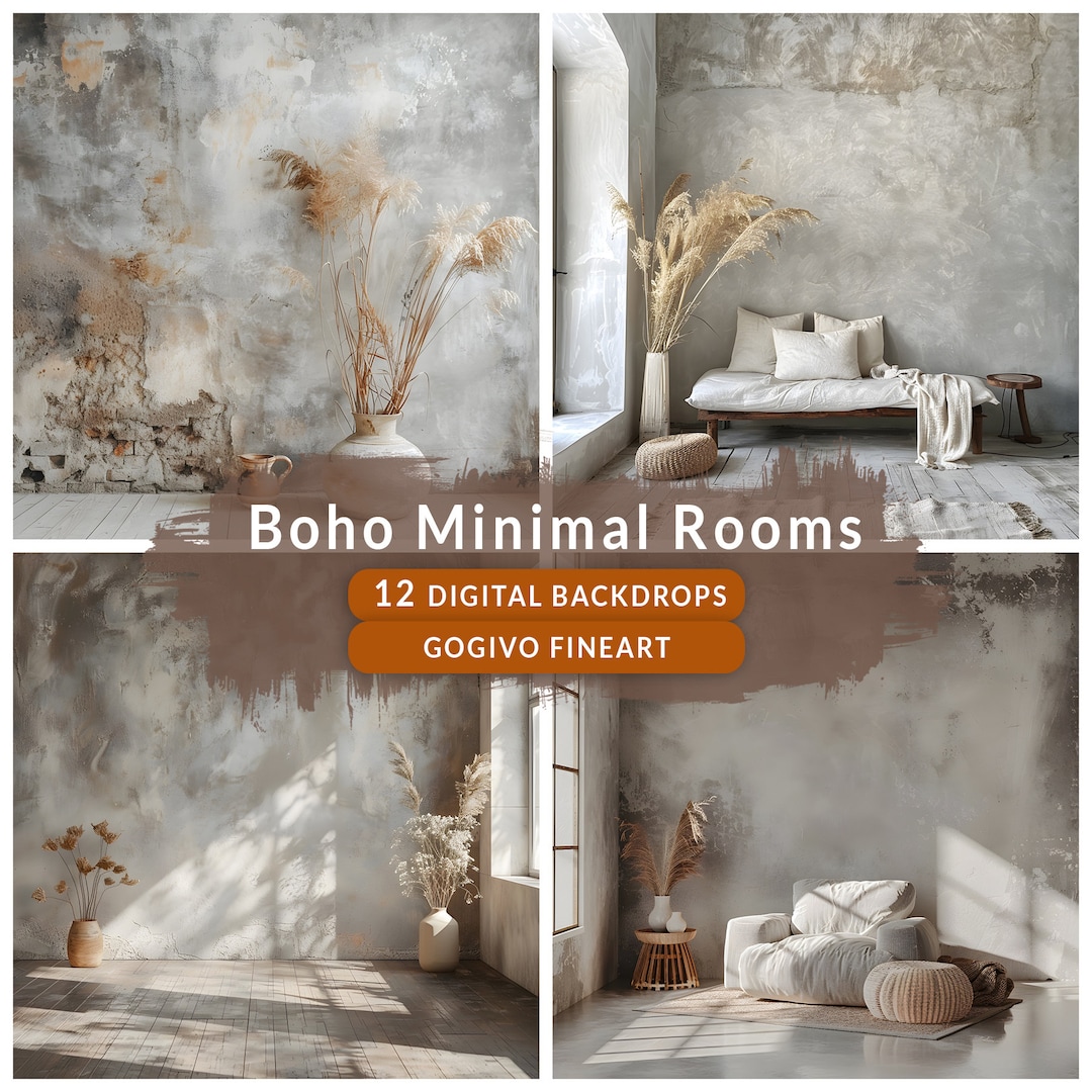 Boho Minimal Room Digital Backdrop, Maternity Digital Backdrop Overlays ...