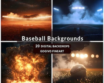 BASEBALL BACKGROUND, Baseball Stadium Lights, Baseball Field Backgrounds, Baseball Backdrop, Softball Background, Smoke & Fog Overlay Effect