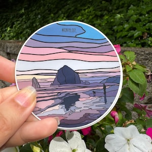 Haystack Rock, Oregon Coast 3" Vinyl Circle Sticker