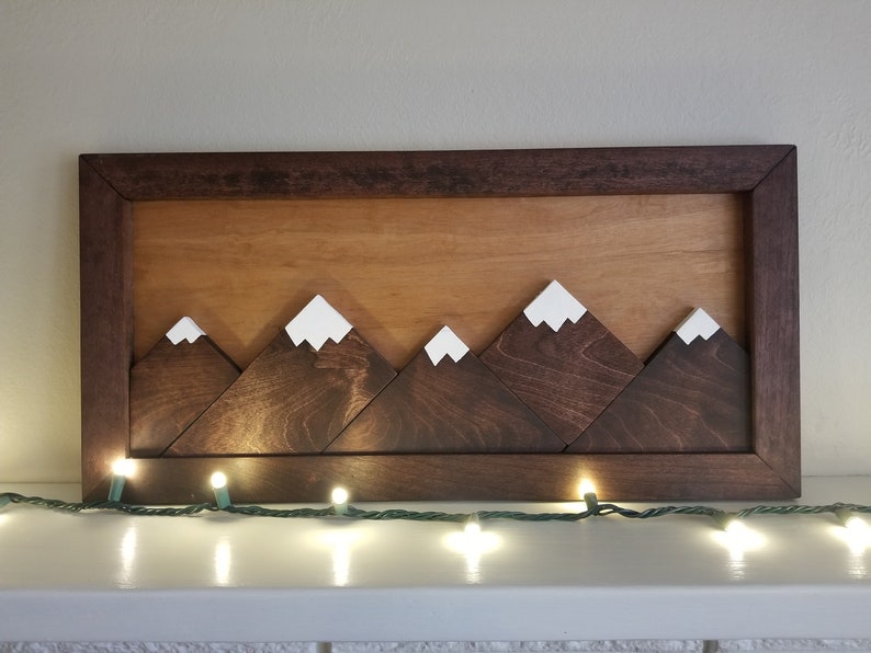 Wood Mountain Art Rustic Outdoor Art Wooden Framed Etsy