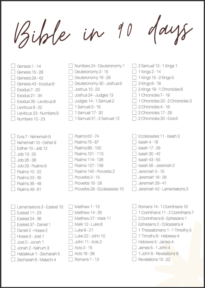 Read the bible in 90 days checklist single page etsy