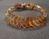 Vintage Art Deco Style Yellow Gold Tone Glass Stone ROund Expandable Designer Signed Alex and Ani Bracelet Jewelry K 15