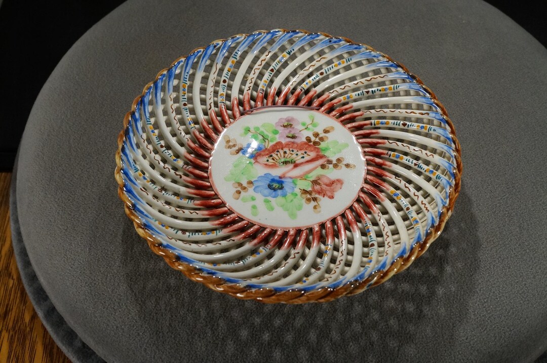 Antique Vintage Majolica Lattice Woven Rope Spiral Basketweave Dish ...
