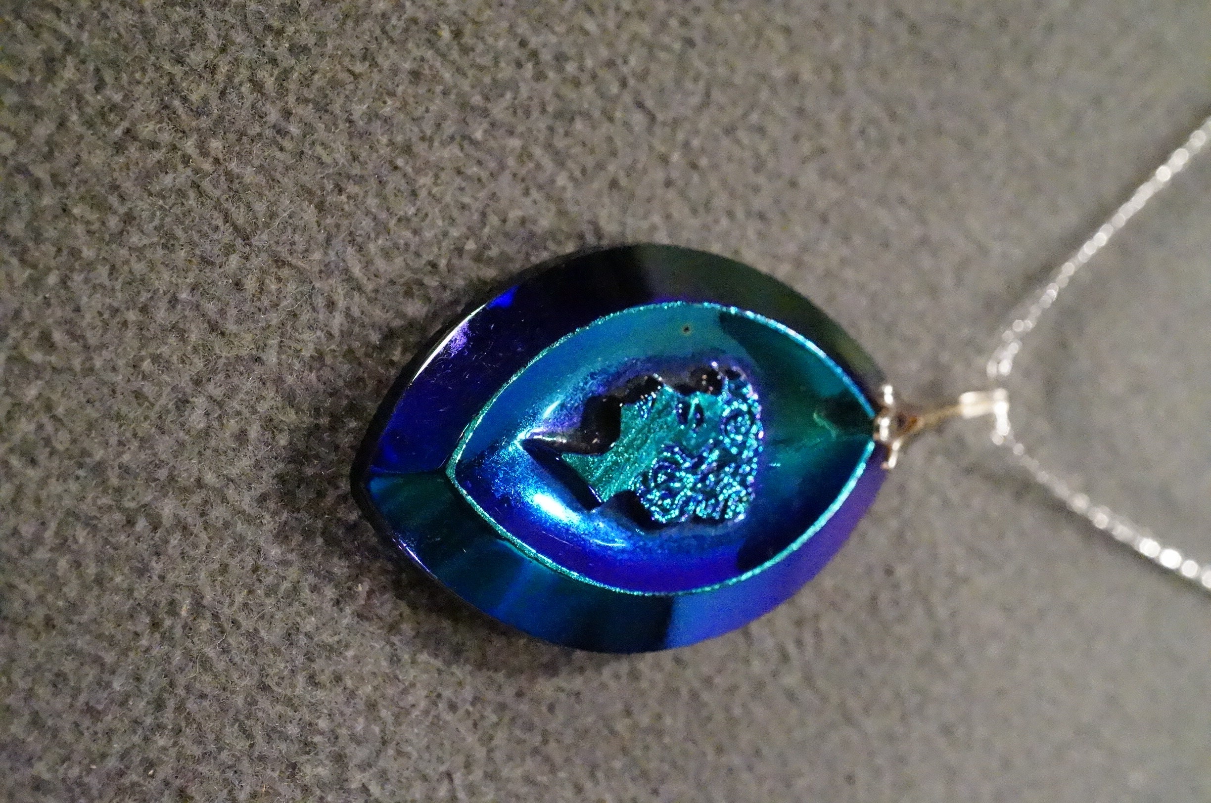 Vintage Art Deco Style Silver Tone Blue Pendant Dangle Figural