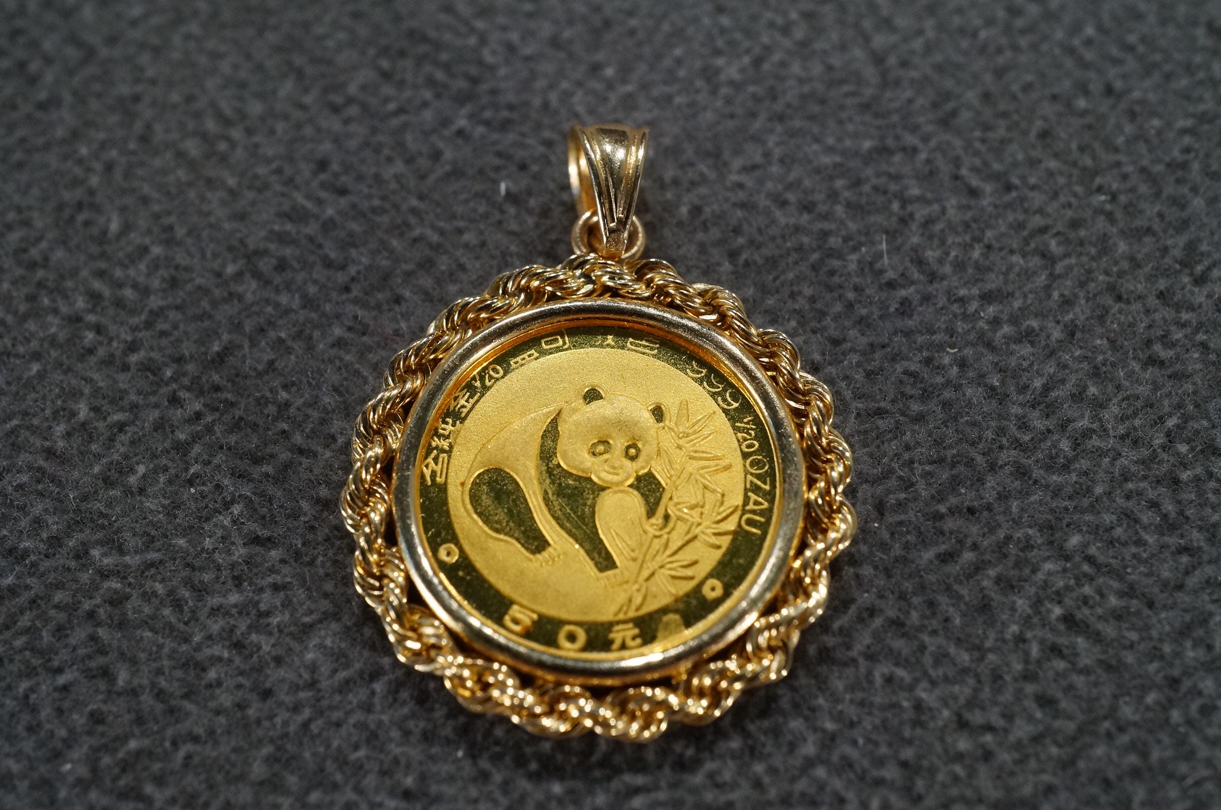 Vintage Solid 14 K Yellow Gold Rolled Rope Bezel Set Chinese Panda