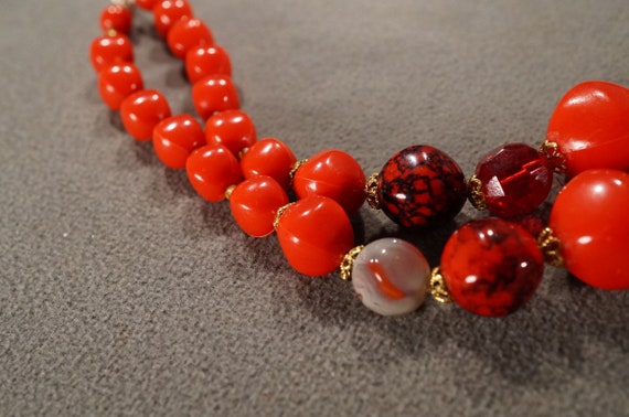 Vintage Art Deco Style Glass Beads Red Double Str… - image 5