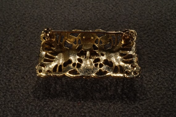 vintage gold tone rectangular pin brooch in filig… - image 4