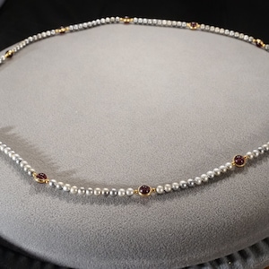 Vintage Art Deco Style Yellow Gold Tone Glass Beads Faux Pearl Gray Round Dangle Necklace Jewelry   K#19