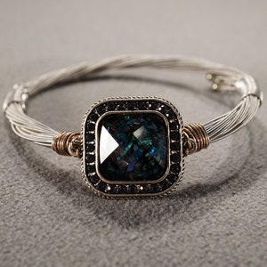 Vintage Art Deco Style Silver Tone Glass Stone Bangle Bracelet Stackable Bib Style Jewelry    K#8