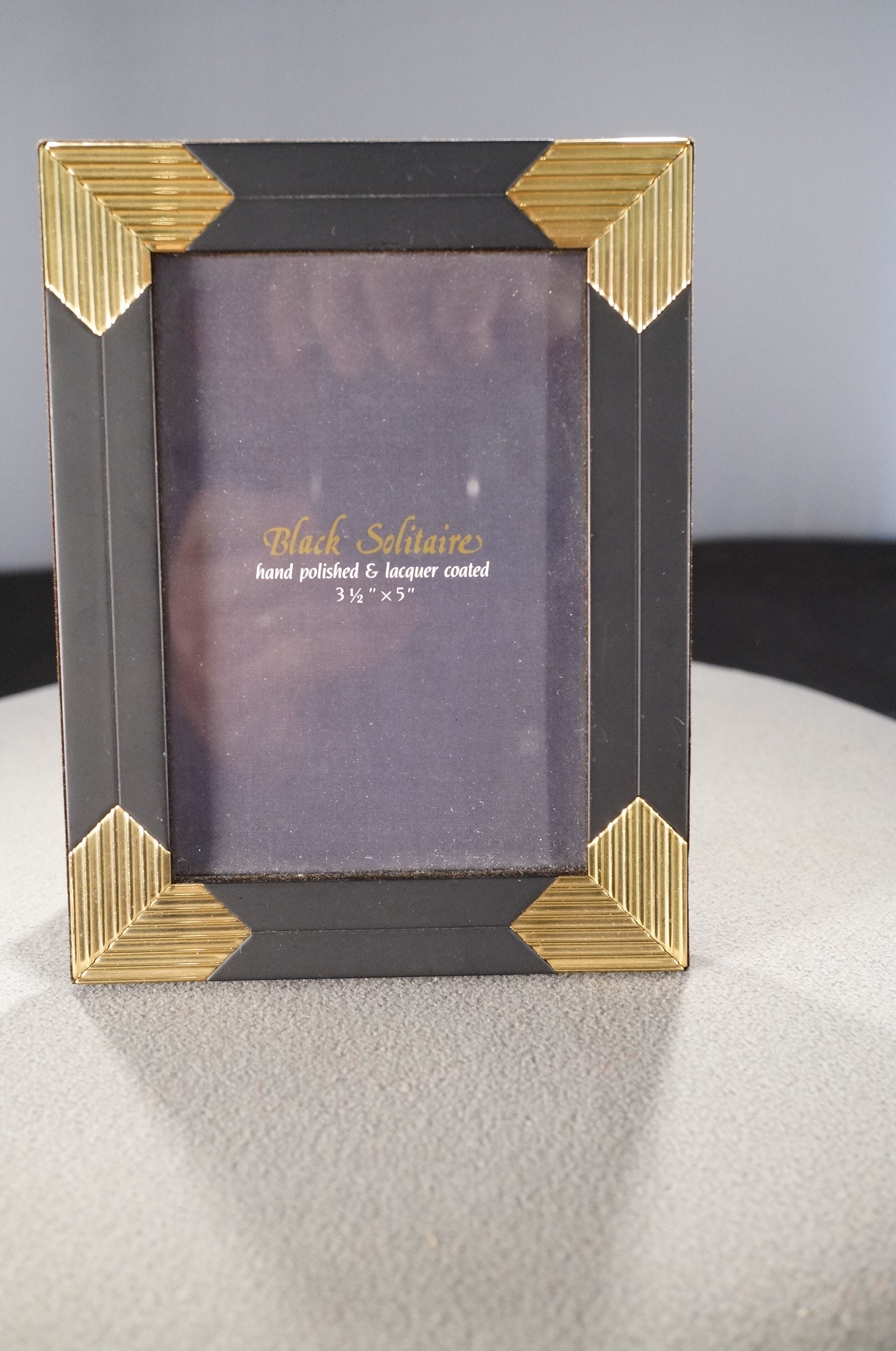 Vintage Picture Frame Rectangle Jet Black Painted Wood Yellow Gold