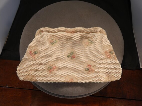 Antique Vintage USA Petit Bead Round Stones Ornate Design Purse Handbag Hand Clutch Snap Closure Elegant Style Fashion Accessory Mirror