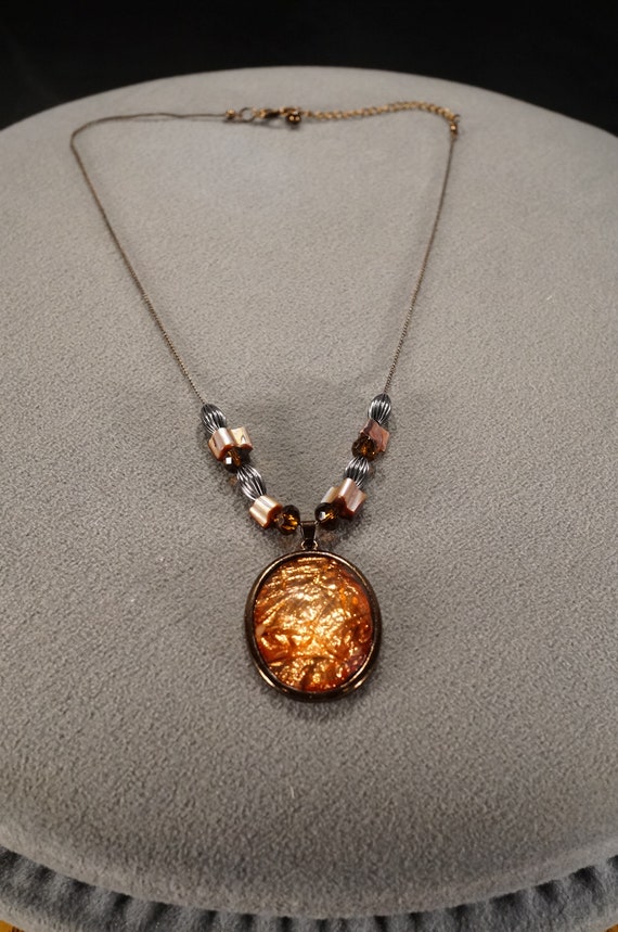 vintage gunmetal necklace pendant with huge oval f