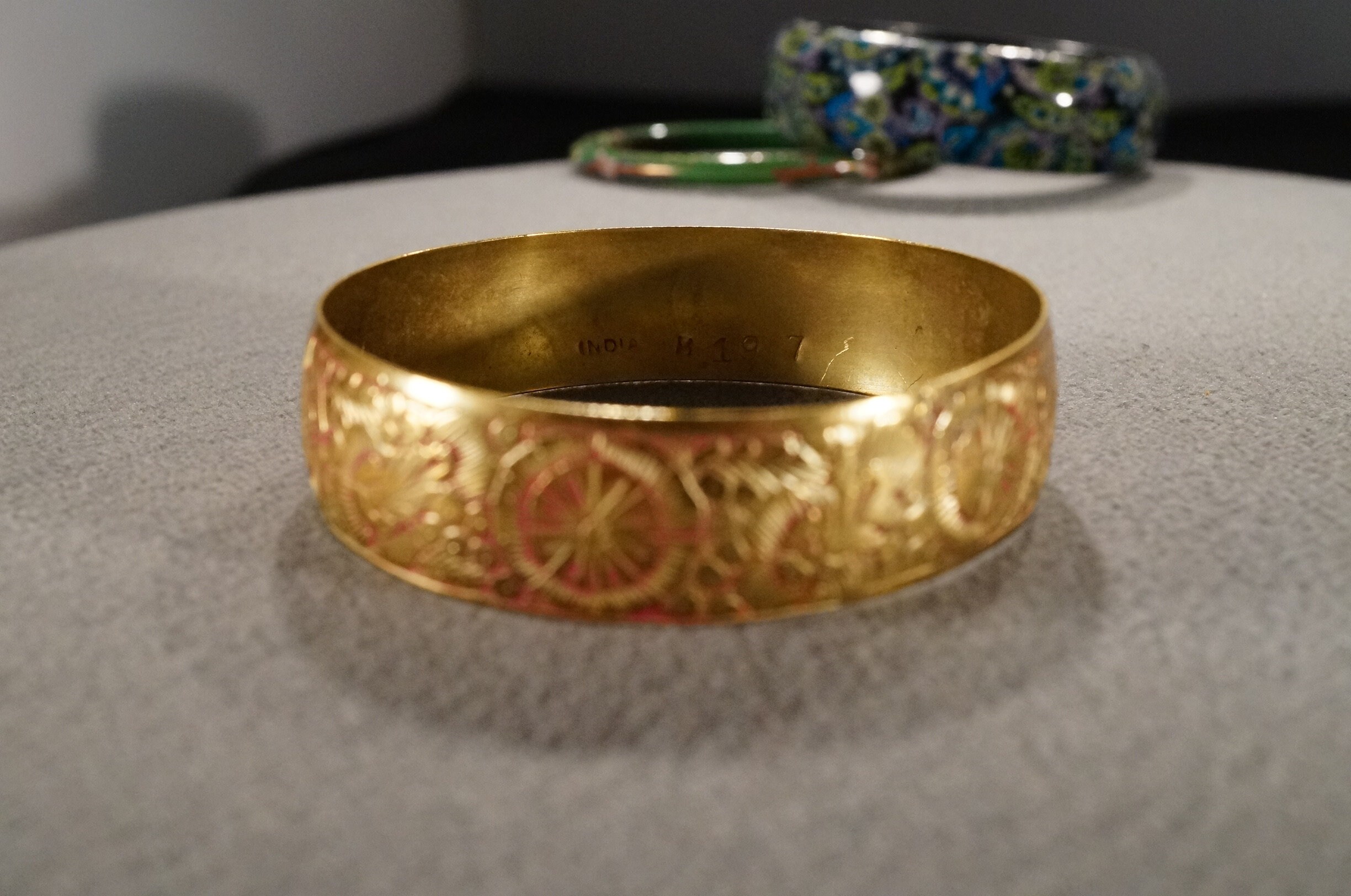 Vintage Art Deco Style Brass Enameledscrolled Bangle