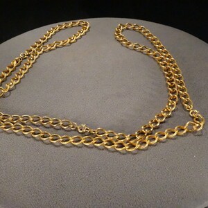 Vintage Art Deco Style Yellow Gold Tone Round Line Link Long Necklace Jewelry    K#18
