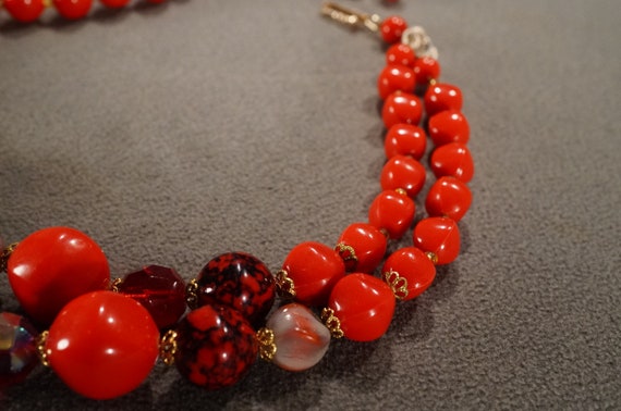 Vintage Art Deco Style Glass Beads Red Double Str… - image 4