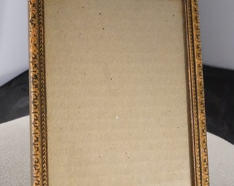 Antique Vintage Rectangle Picture Frame Yellow Gold Tone Painted Wood Multi Leveled Dimensional Wall Table Top Design Classic Home Decor