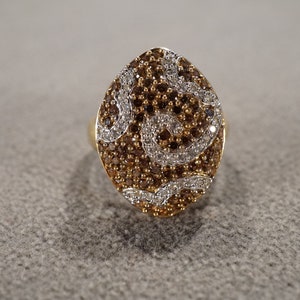 Vintage Band Ring Sterling Silver Yellow Gold Overlay Multi Round Prong Set White Topaz Smokey Quartz Multi Stone Swirled Setting, Size 10
