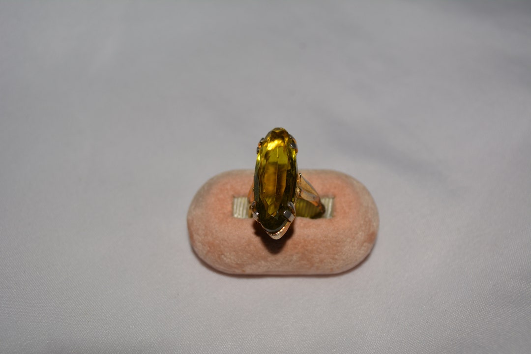 Vintage Gold Tone Statement Ring With Large Marquise Shaped Etsy